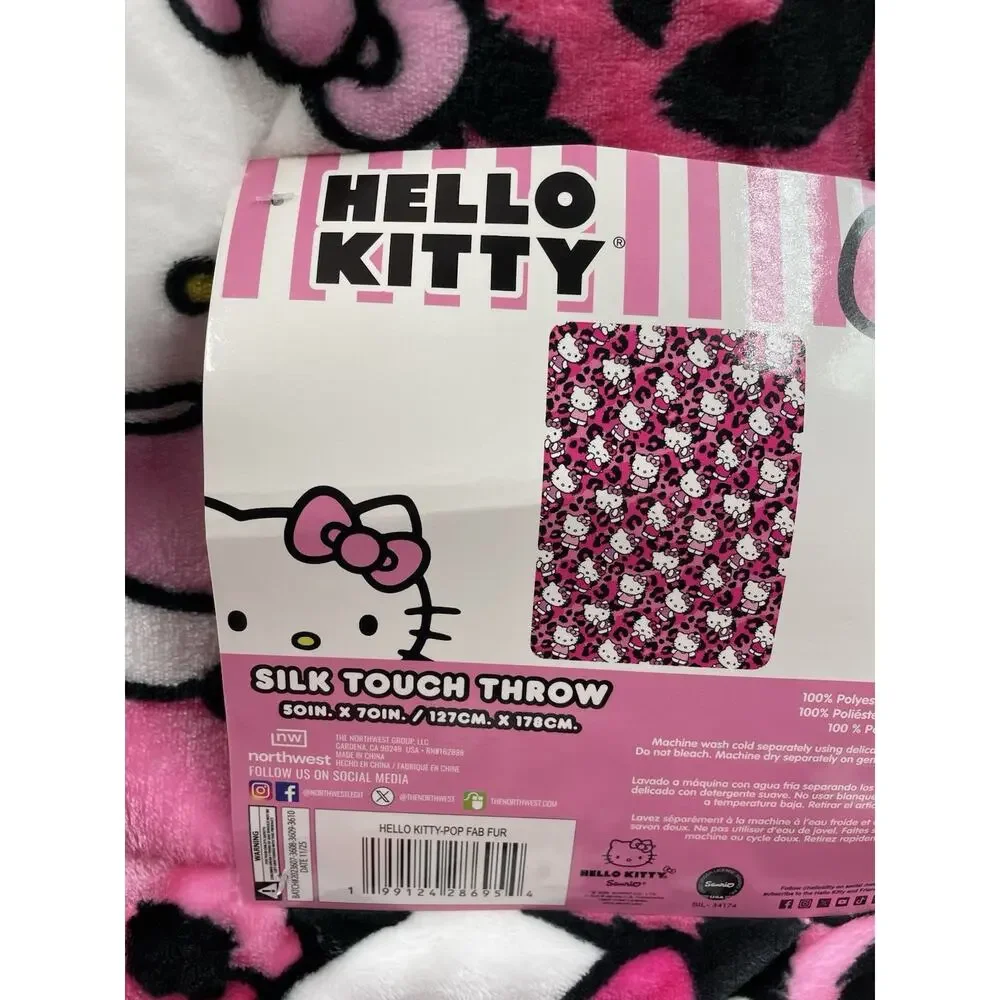 Hello Kitty Pink Leopard Print Silk Touch Throw Blanket 50x70 NWT!
